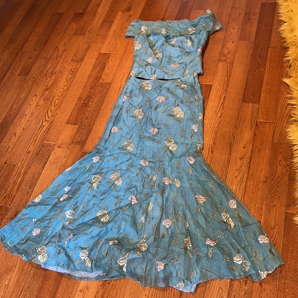 Sheme Bloom Peter Noviello Chetta B Silk Embroidered corset skirt blouse Sz 10 - Picture 3 of 13